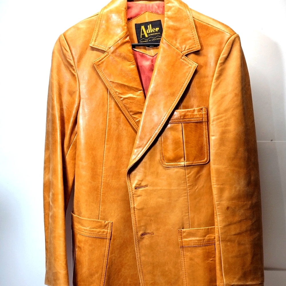 Adler Authentic Vintage Brown Leather Overcoat l Retro Leather Blazer l Size 40